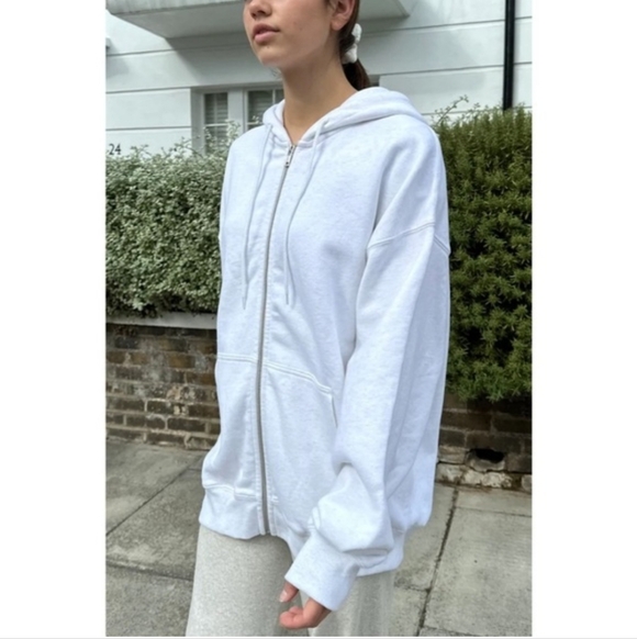 Brandy Melville White Christy Hoodie Oversized Slouchy Fit Zip-up Coastal O/S - Picture 1 of 15